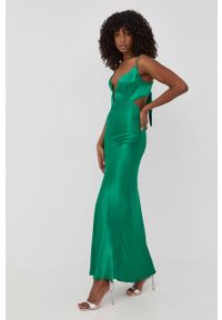 BARDOT - Bardot sukienka kolor zielony maxi rozkloszowana. Kolor: zielony. Materiał: tkanina. Długość rękawa: na ramiączkach. Typ sukienki: rozkloszowane. Długość: maxi