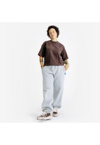 Decathlon - Koszulka Crop damska. Kolor: brązowy. Materiał: bawełna, elastan, materiał. Długość: krótkie