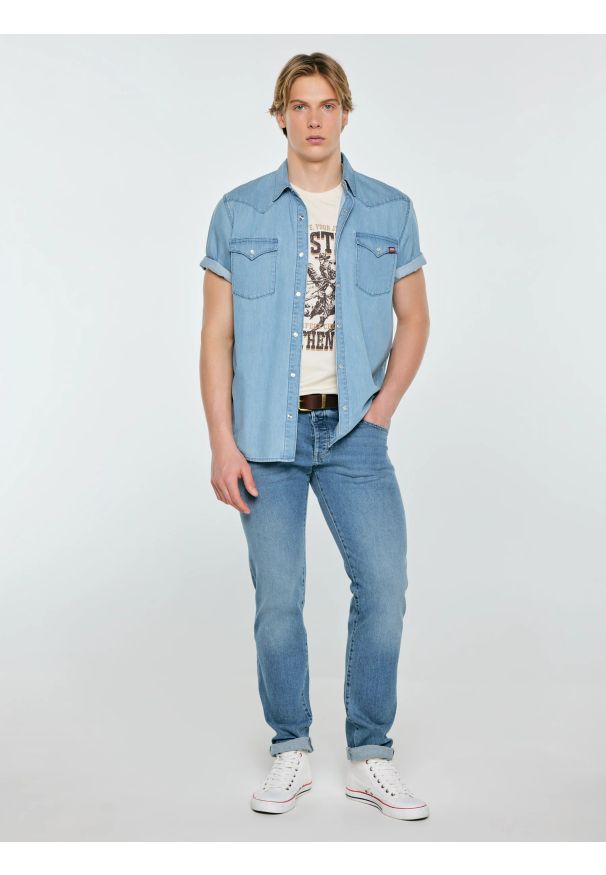 Big-Star - Koszula męska jeansowa z linii Authentic niebieska Short Sleeve Western 267. Okazja: na co dzień. Kolor: niebieski. Materiał: jeans. Sezon: lato. Styl: casual