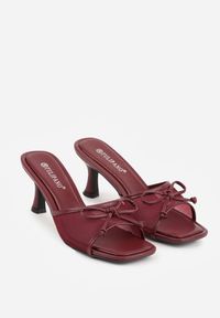 Renee - Bordowo-Czerwone Klapki na Szpilce z Siateczkową Cholewką i Kokardą Brefia. Okazja: na co dzień. Kolor: czerwony. Materiał: tiul. Obcas: na szpilce. Styl: casual. Wysokość obcasa: średni #5
