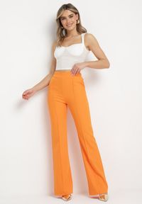 Born2be - Pomarańczowe Garniturowe Spodnie z Szerokimi Nogawkami i Gumką w Pasie Leilma. Stan: podwyższony. Kolor: pomarańczowy. Styl: elegancki #7