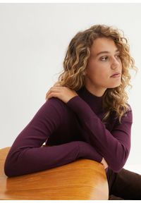 bonprix - Sweter basic ze stójką, z bawełny z recyklingu. Typ kołnierza: kołnierzyk stójkowy. Kolor: fioletowy. Materiał: bawełna. Wzór: gładki, ze splotem #2