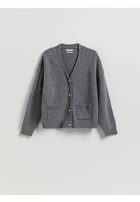 Reserved - Wełniany kardigan - szary. Kolor: szary. Materiał: wełna