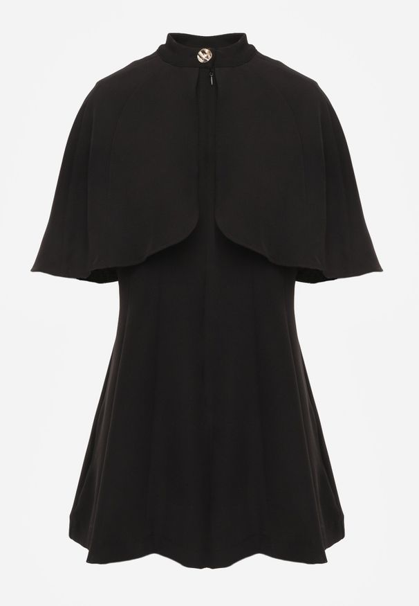 Born2be - Czarna Elegancka Sukienka Rozkloszowana z Narzutką Imitującą Pelerynkę Faneno. Okazja: na randkę. Kolor: czarny. Typ sukienki: proste, rozkloszowane. Styl: elegancki