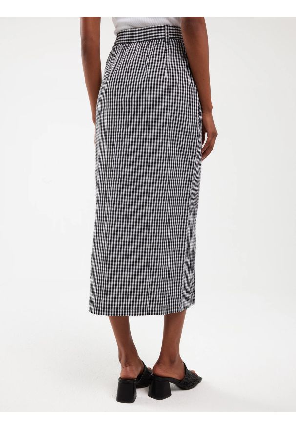 Big-Star - Spódnica damska midi w drobną kratę z guzikami biało-czarna Polli 906. Kolor: czarny. Materiał: bawełna, tkanina. Wzór: kratka. Styl: klasyczny, retro, elegancki