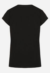 Born2be - Czarny T-shirt z Bawełny Typu Nietoperz z Cyrkoniami i Perełkami Linellis. Okazja: na co dzień. Kolor: czarny. Materiał: bawełna. Wzór: aplikacja. Styl: casual #4
