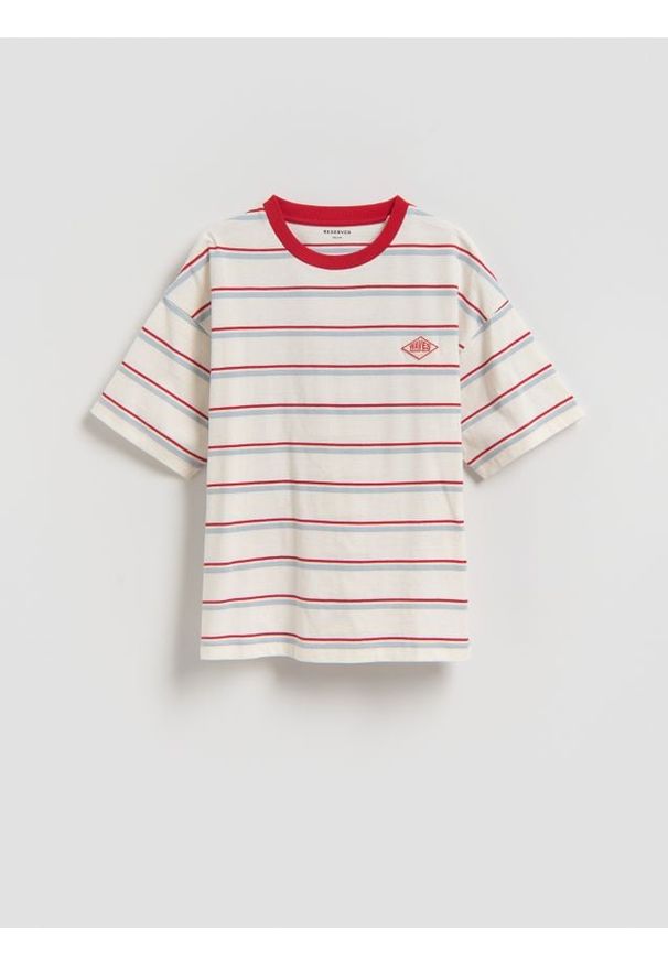 Reserved - Bawełniany t-shirt w paski - czerwony. Kolor: czerwony. Materiał: bawełna. Wzór: paski