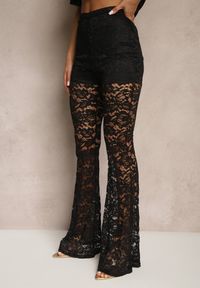 Renee - Czarne Spodnie z Koronki o Fasonie Dzwonów Ovilisse. Okazja: na co dzień. Kolor: czarny. Materiał: koronka. Wzór: koronka. Styl: casual, elegancki, klasyczny #3