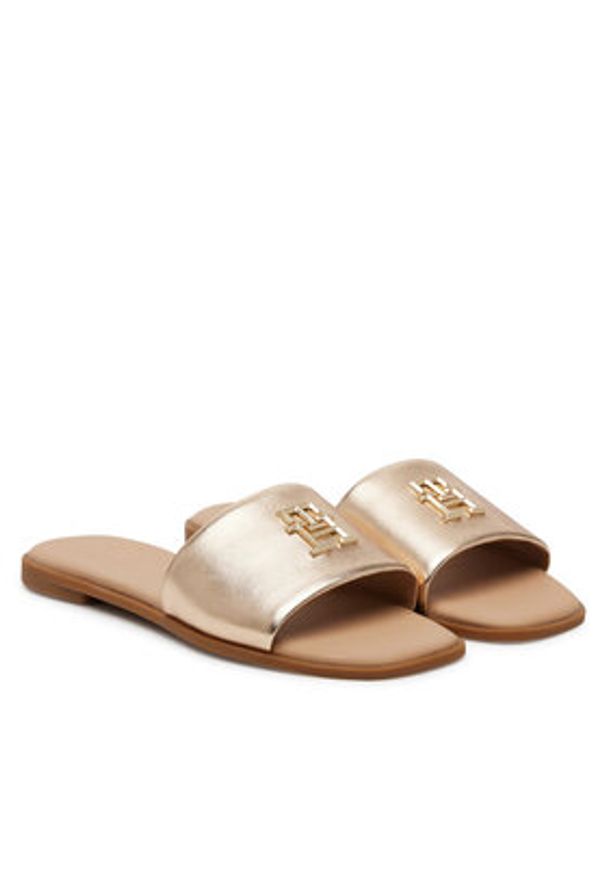 TOMMY HILFIGER - Tommy Hilfiger Klapki Th Logo Hw Metallic Leather Mule FW0FW08807 Złoty. Kolor: złoty. Materiał: skóra