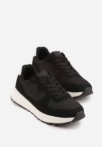 Born2be - Czarne Buty Sportowe Sneakersy na Grubej Podeszwie Nerola. Okazja: na spacer, na co dzień. Kolor: czarny. Materiał: jeans. Sport: turystyka piesza #6