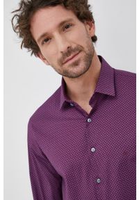 Calvin Klein Koszula męska kolor fioletowy slim z kołnierzykiem klasycznym. Typ kołnierza: kołnierzyk klasyczny. Kolor: fioletowy. Materiał: tkanina. Styl: klasyczny #4