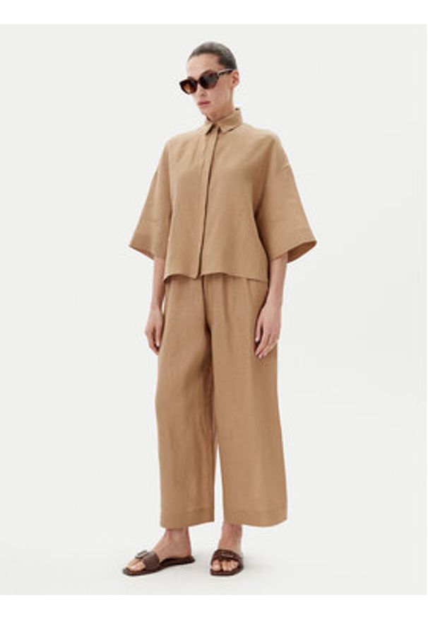 Max Mara Leisure Koszula Mirano 2516111028 Beżowy Relaxed Fit. Kolor: beżowy. Materiał: len