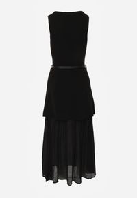 Born2be - Czarna Dwuwarstwowa Sukienka Dzianinowa z Wiskozą i Paskiem z Klamrą Arkesia. Okazja: na co dzień, na spotkanie biznesowe. Kolor: czarny. Materiał: dzianina, wiskoza. Typ sukienki: proste. Styl: casual, biznesowy, elegancki #2