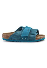 Klapki damskie Birkenstock Kyoto. Kolor: niebieski. Materiał: skóra, syntetyk, tkanina, materiał