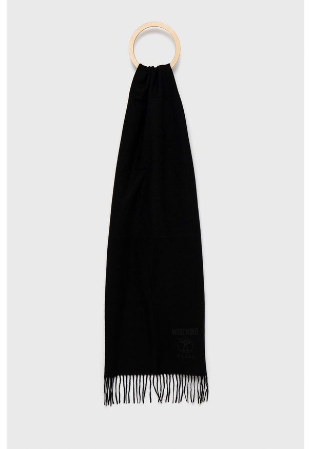 MOSCHINO - Moschino Szal wełniany kolor czarny gładki. Kolor: czarny. Materiał: wełna. Wzór: gładki
