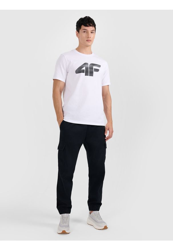 4f - 4F T-shirt regular z nadrukiem męski - biały XXL. Okazja: na co dzień. Kolor: biały. Wzór: nadruk. Styl: casual