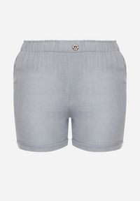 Born2be - Niebieskie Casualowe Szorty z Lnem z Gumką w Talii Filowena. Okazja: na co dzień. Kolekcja: plus size. Kolor: niebieski. Materiał: len. Styl: casual #5