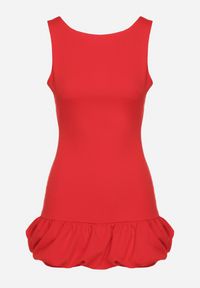 Born2be - Czerwony Taliowany Kombinezon Ozdobiony Falbanką Semiriela. Okazja: na co dzień. Kolor: czerwony. Wzór: aplikacja. Styl: casual, klasyczny #5