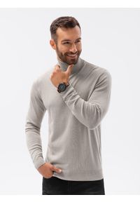 Ombre Clothing - Sweter męski z golfem E179 - jasnoszary - XXL. Typ kołnierza: golf. Kolor: szary. Materiał: wiskoza, nylon