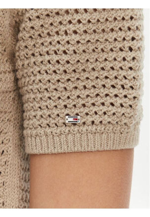 TOMMY HILFIGER - Tommy Hilfiger Sweter Pointelle WW0WW45950 Beżowy Regular Fit. Kolor: beżowy. Materiał: bawełna