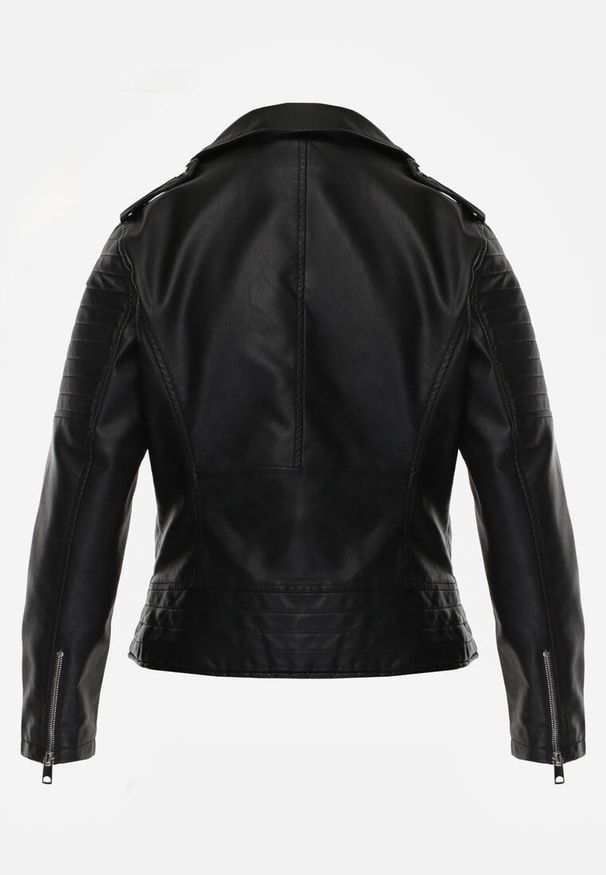 Renee - Czarna Motocyklowa Kurtka o Fasonie Ramoneski Chivi. Okazja: na co dzień. Kolor: czarny. Materiał: jeans, poliester, skóra, koronka. Styl: rockowy, casual, klasyczny