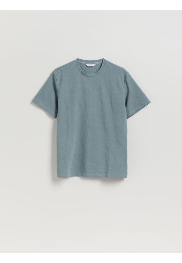 Reserved - Strukturalny t-shirt comfort fit - granatowy. Kolor: niebieski. Materiał: dzianina, bawełna