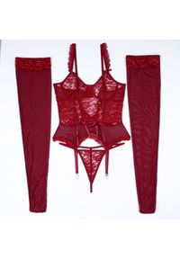 Intica - Gorset koronkowy z regulowanymi paskami na romantyczne wieczory Maliyah. Kolor: czerwony. Materiał: koronka. Wzór: paski, koronka