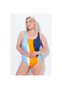 ULLA POPKEN - Damskie Strój kąpielowy szerokie kolorowe pasy bez miękkich miseczek. Kolekcja: plus size. Kolor: niebieski. Materiał: materiał, elastan, poliamid. Wzór: kolorowy #1