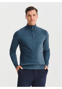 Pako Lorente - PAKO LORENTE – Granatowy sweter z rozpinaną stójką. Okazja: na co dzień. Typ kołnierza: kołnierzyk stójkowy. Kolor: niebieski. Materiał: poliester, wiskoza. Sezon: jesień. Styl: casual