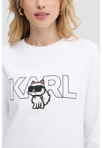 Karl Lagerfeld - KARL LAGERFELD Biała bluza damska Ikon z nadrukiem, Rozmiar XS. Typ kołnierza: dekolt w karo. Kolor: biały. Materiał: bawełna. Wzór: nadruk. Styl: klasyczny #5
