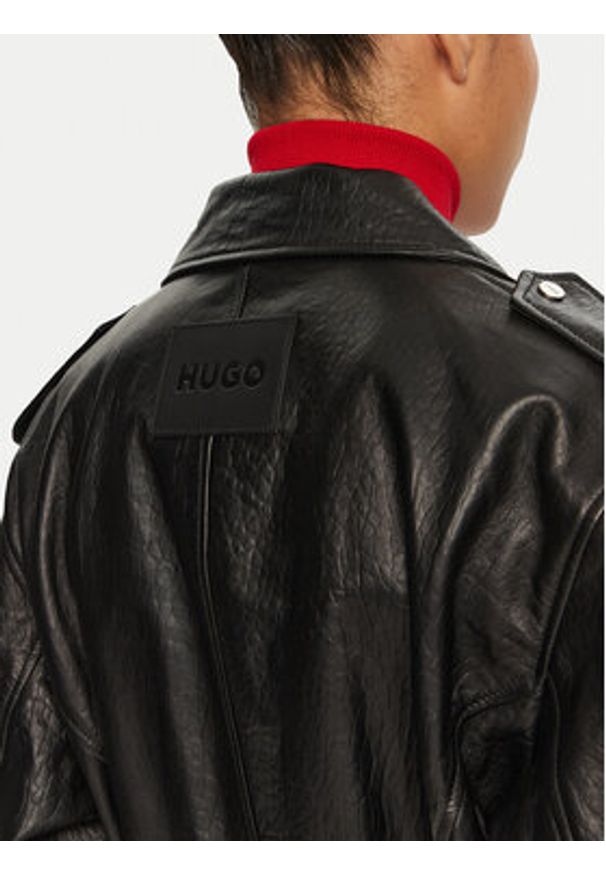 Hugo Kurtka skórzana Leraba 50522746 Czarny Relaxed Fit. Kolor: czarny. Materiał: skóra