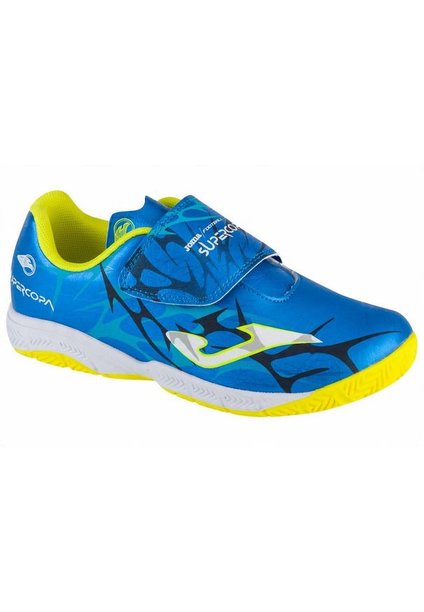 Joma - Buty Do Piłki Nożnej Halowej Dla Dzieci Super Copa. Kolor: niebieski, wielokolorowy, żółty. Sport: turystyka piesza