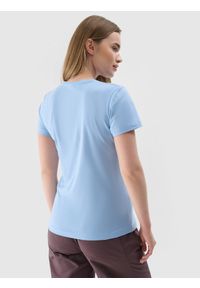 4f - 4F T-shirt slim z nadrukiem damski - niebieski S. Okazja: na co dzień. Kolor: niebieski. Materiał: dzianina, materiał, jersey. Wzór: nadruk. Styl: klasyczny, sportowy, casual