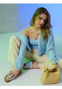 Sinsay - Prążkowane spodnie wide leg - żółty. Kolor: żółty #1