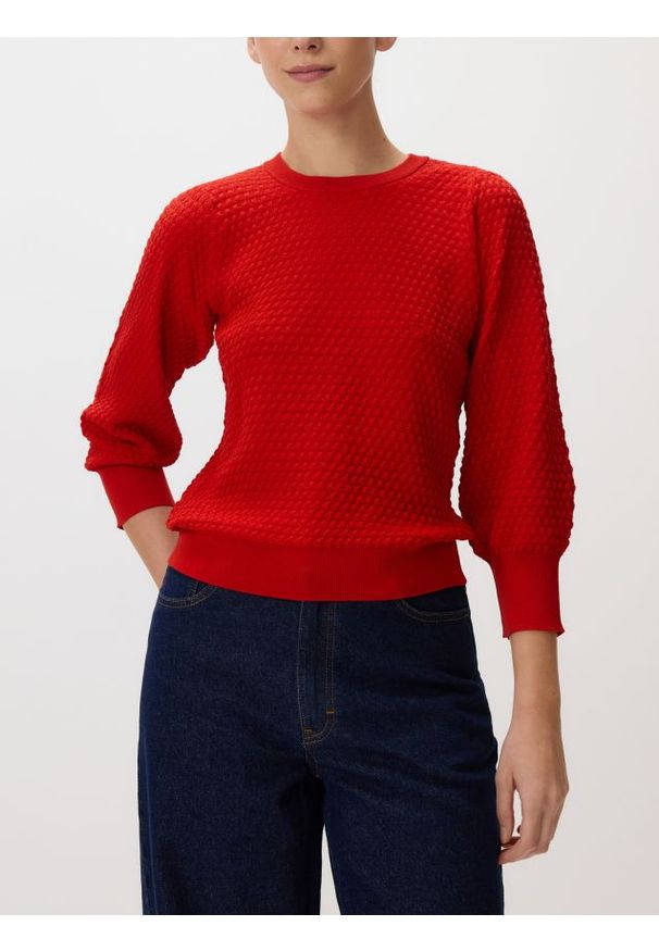Reserved - Sweter z bufiastym rękawem - czerwony. Kolor: czerwony. Materiał: dzianina, wiskoza