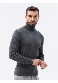 Ombre Clothing - Sweter męski z golfem E179 - szary melanż - XXL. Typ kołnierza: golf. Kolor: szary. Materiał: nylon, wiskoza. Wzór: melanż #3