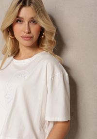 Renee - Biały T-shirt z Bawełny o Krótkim Kroju Wykończony Aplikacją w Postaci Sznurka Abivena. Kolor: biały. Materiał: bawełna. Długość: krótkie. Wzór: aplikacja. Styl: elegancki #4