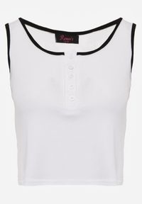 Renee - Biały Prążkowany Top z Bawełny Ozdobiony Guzikami przy Dekolcie Beralissa. Okazja: na co dzień. Kolor: biały. Materiał: prążkowany, bawełna. Wzór: aplikacja. Styl: casual #4