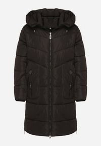 Born2be - Czarna Kurtka Pikowana z Kapturem i Suwakami po Bokach Lindrie. Okazja: na spacer, na co dzień. Typ kołnierza: kaptur. Kolor: czarny. Materiał: poliester, jeans, dzianina. Długość: długie. Styl: casual #4