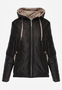 Born2be - Czarna Przejściowa Kurtka Pikowana z Kapturem i Kieszeniami Sazia. Okazja: na co dzień. Typ kołnierza: kaptur. Kolor: czarny. Materiał: poliester, jeans. Styl: casual, sportowy #6