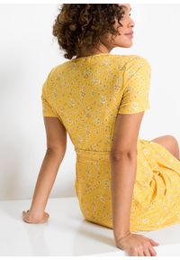 Sukienka kopertowa bonprix żółty cytrynowy w kwiaty. Kolor: żółty. Wzór: kwiaty. Typ sukienki: kopertowe #3