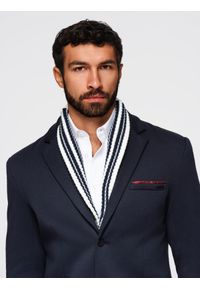 Ombre Clothing - Dzianinowa marynarka męska o dopasowany kroju - granatowa V3 - Rozmiar: XXL. Okazja: na spotkanie biznesowe, do pracy, na co dzień. Kolor: niebieski. Materiał: dzianina. Styl: klasyczny, biznesowy, casual, elegancki