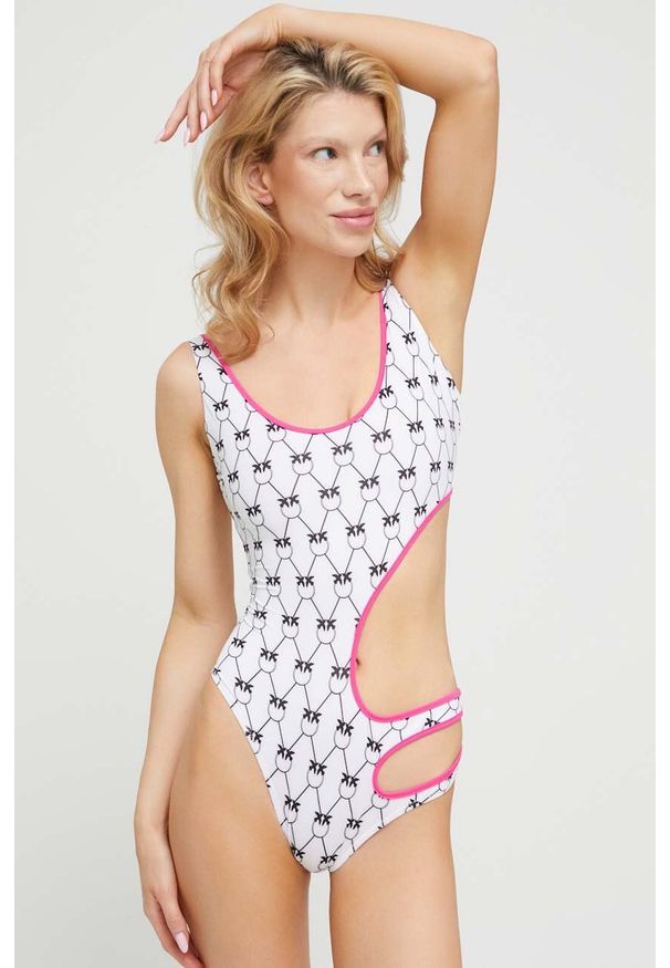 Pinko jednoczęściowy strój kąpielowy kolor biały miękka miseczka. Kolor: biały. Materiał: materiał