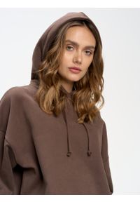 Big-Star - Bluza damska z kapturem brązowa Meganer 804/ Foxaner 804/ Jeaner 804. Typ kołnierza: kaptur. Kolor: brązowy. Materiał: dzianina, skóra. Wzór: nadruk, aplikacja #8