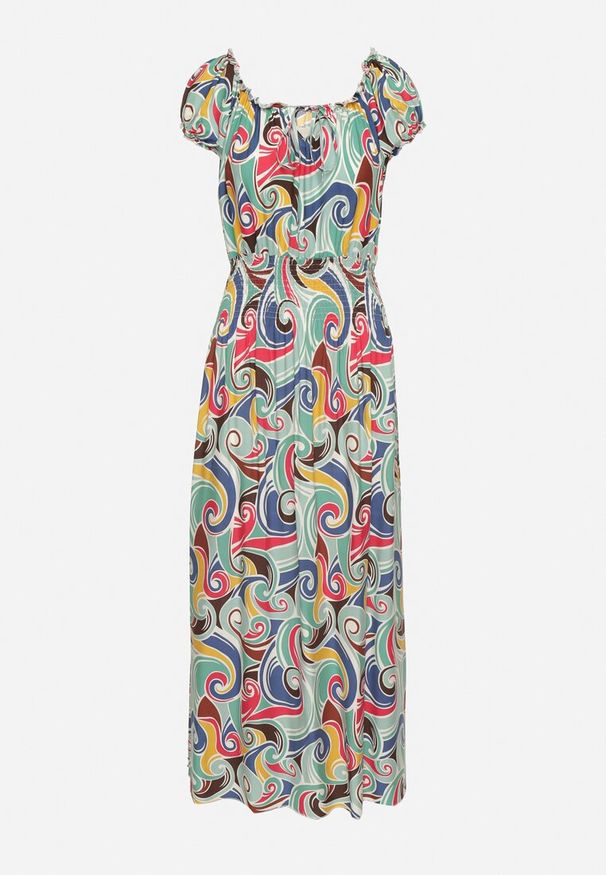 Born2be - Jasnozielona Bawełniana Sukienka z Abstrakcyjnym Wzorem i Gumką w Pasie Orralisa. Okazja: na co dzień. Kolor: zielony. Materiał: bawełna. Typ sukienki: proste, rozkloszowane. Styl: casual, elegancki, klasyczny