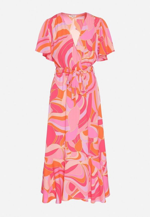 Born2be - Czerwona Sukienka o Kopertowym Kroju z Wiązanym Paskiem Zareonna. Okazja: na co dzień. Typ kołnierza: dekolt w kształcie V. Kolor: czerwony. Typ sukienki: kopertowe. Styl: casual, elegancki