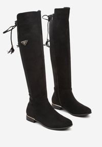 Renee - Czarne Kozaki Muszkieterki Ozdobione Aplikacją i Frędzlami Serrie. Okazja: na co dzień. Kolor: czarny. Materiał: jeans. Wzór: aplikacja. Styl: casual, elegancki #3