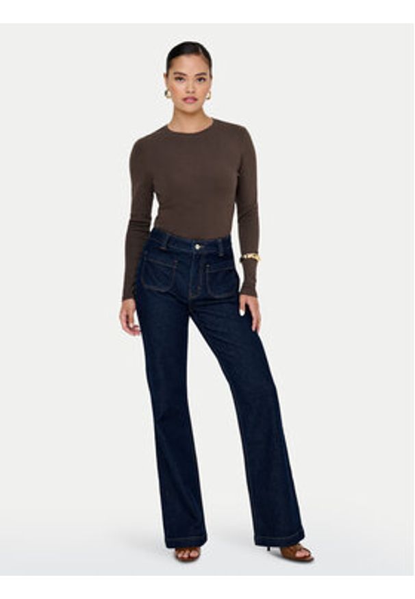 only - ONLY Bluzka Riley 15323159 Brązowy Slim Fit. Kolor: brązowy. Materiał: bawełna