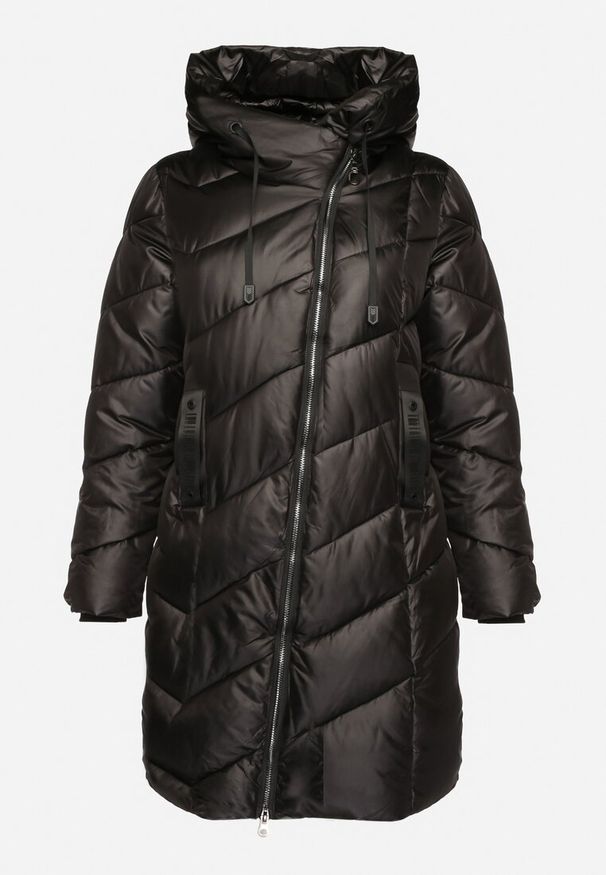 Born2be - Czarna Pikowana Kurtka z Kapturem i Kieszeniami na Napy Inasia. Okazja: na co dzień. Typ kołnierza: kaptur. Kolor: czarny. Materiał: jeans. Styl: elegancki, casual