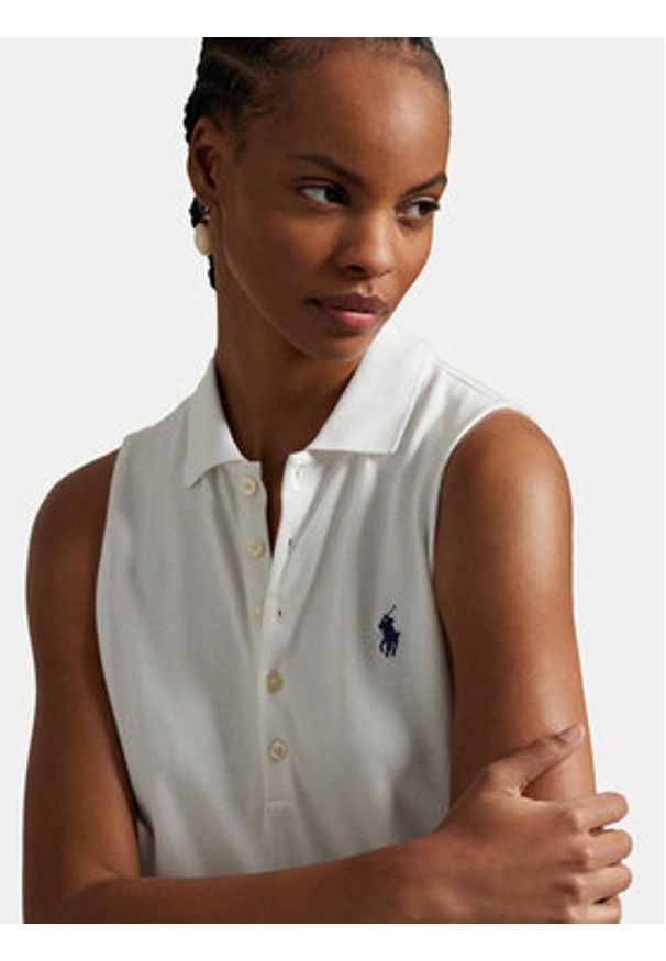 Polo Ralph Lauren Sukienka codzienna 211968292001 Biały Regular Fit. Okazja: na co dzień. Typ kołnierza: polo. Kolor: biały. Materiał: bawełna. Typ sukienki: proste. Styl: casual